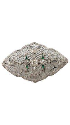 14 Karat White Gold Diamond and Emerald Pendant/Brooch- #16453