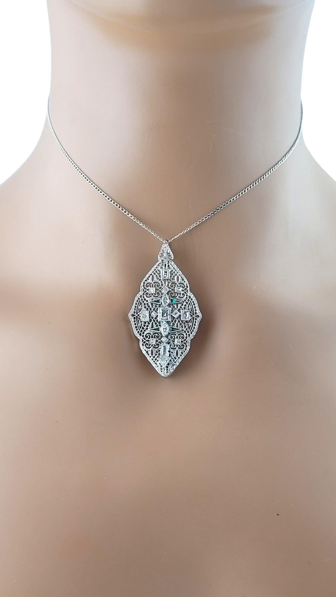 14 Karat White Gold Diamond and Emerald Pendant/Brooch- #16453 For Sale 4