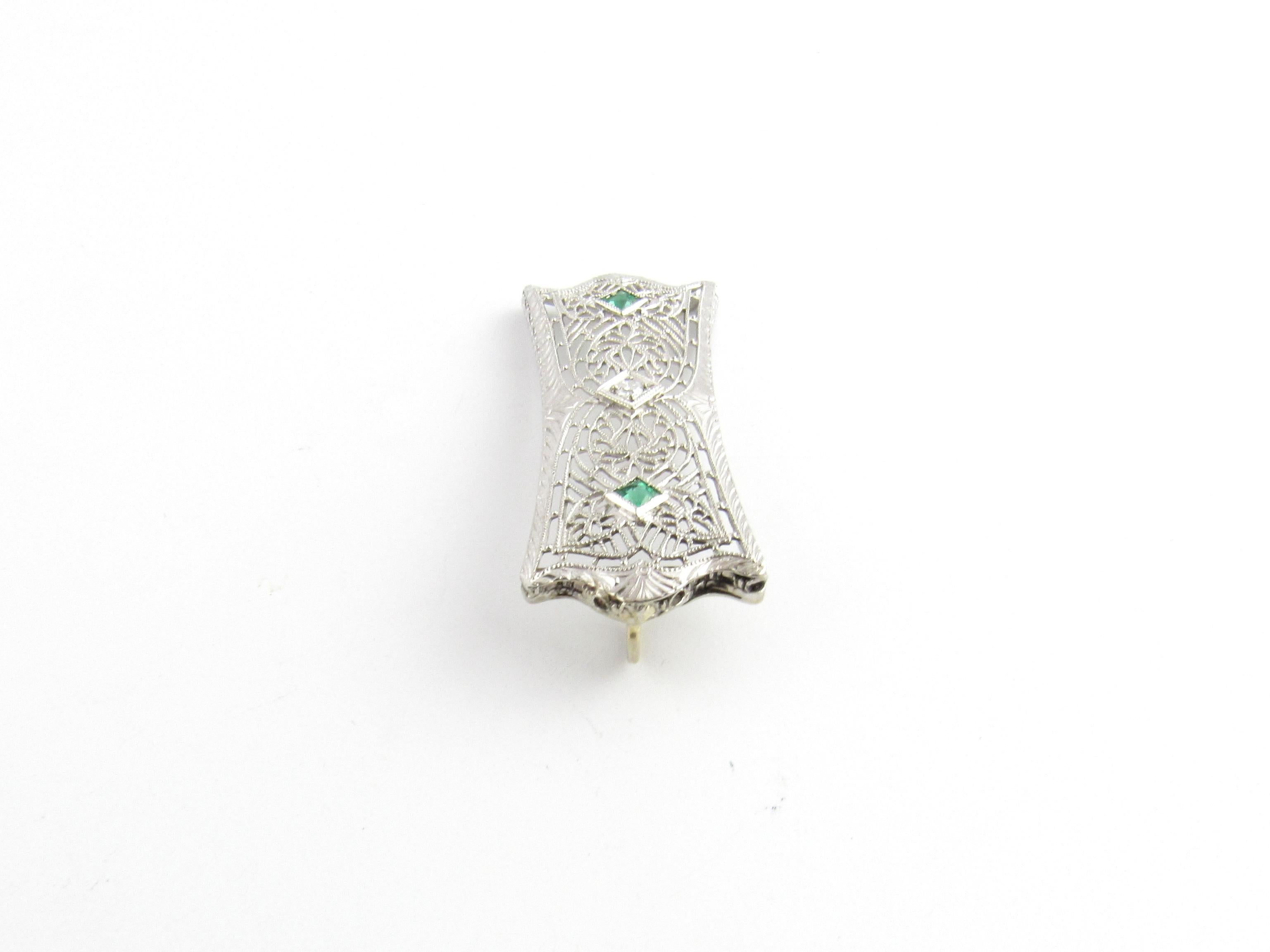 Single Cut 14 Karat White Gold Diamond and Emerald Pendant For Sale