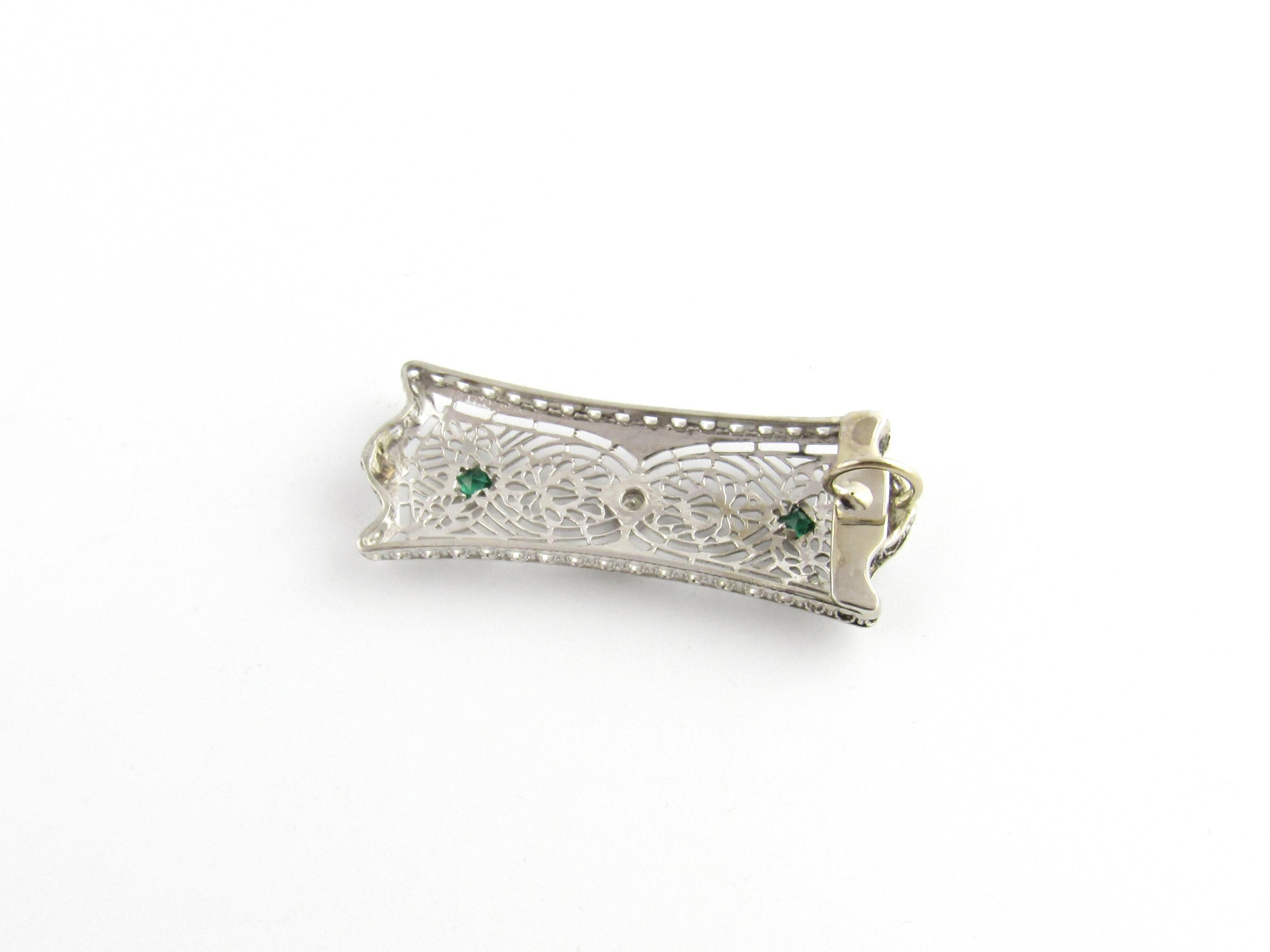 Women's 14 Karat White Gold Diamond and Emerald Pendant For Sale