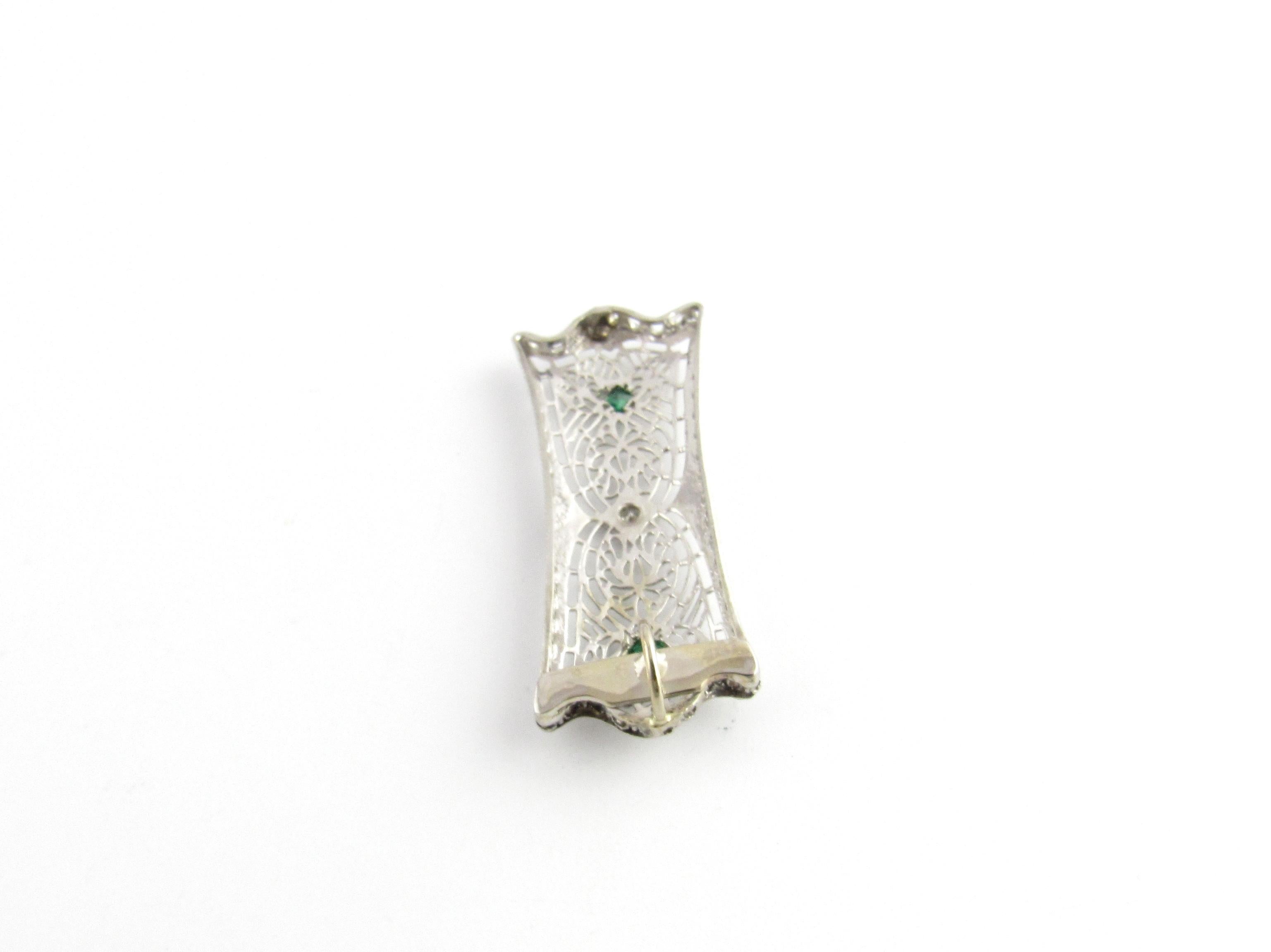 14 Karat White Gold Diamond and Emerald Pendant For Sale 1