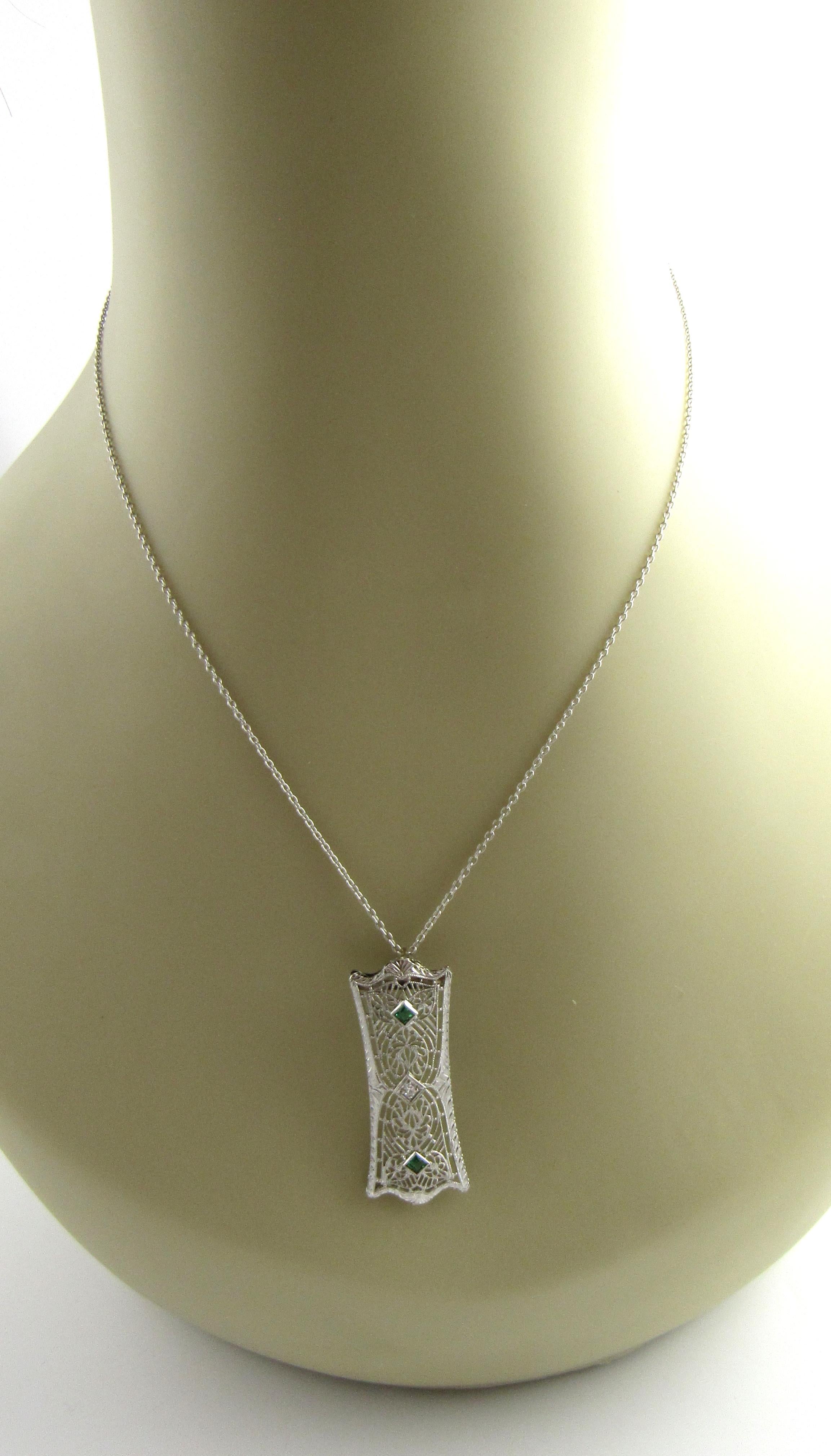 14 Karat White Gold Diamond and Emerald Pendant For Sale 4