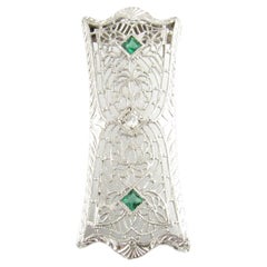 Vintage 14 Karat White Gold Diamond and Emerald Pendant
