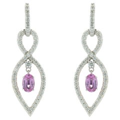 14 Karat White Gold Diamond and Floating Pink Sapphire Earrings