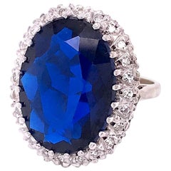 14 Karat White Gold, Diamond, and Large Blue Topaz Cocktail Ring