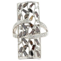 14 Karat White Gold Diamond and Multi Shape Chocolate Diamond Long Finger Ring