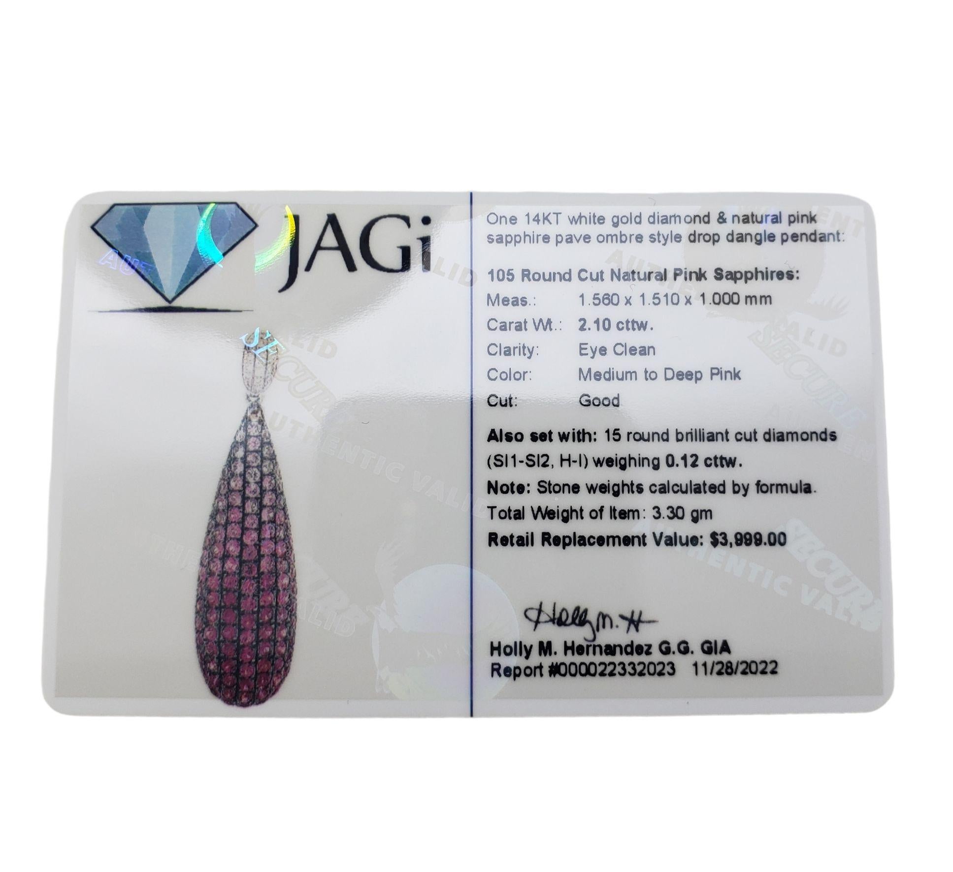 14 Karat White Gold Diamond and Natural Pink Sapphire Ombre Pendant In Good Condition For Sale In Washington Depot, CT