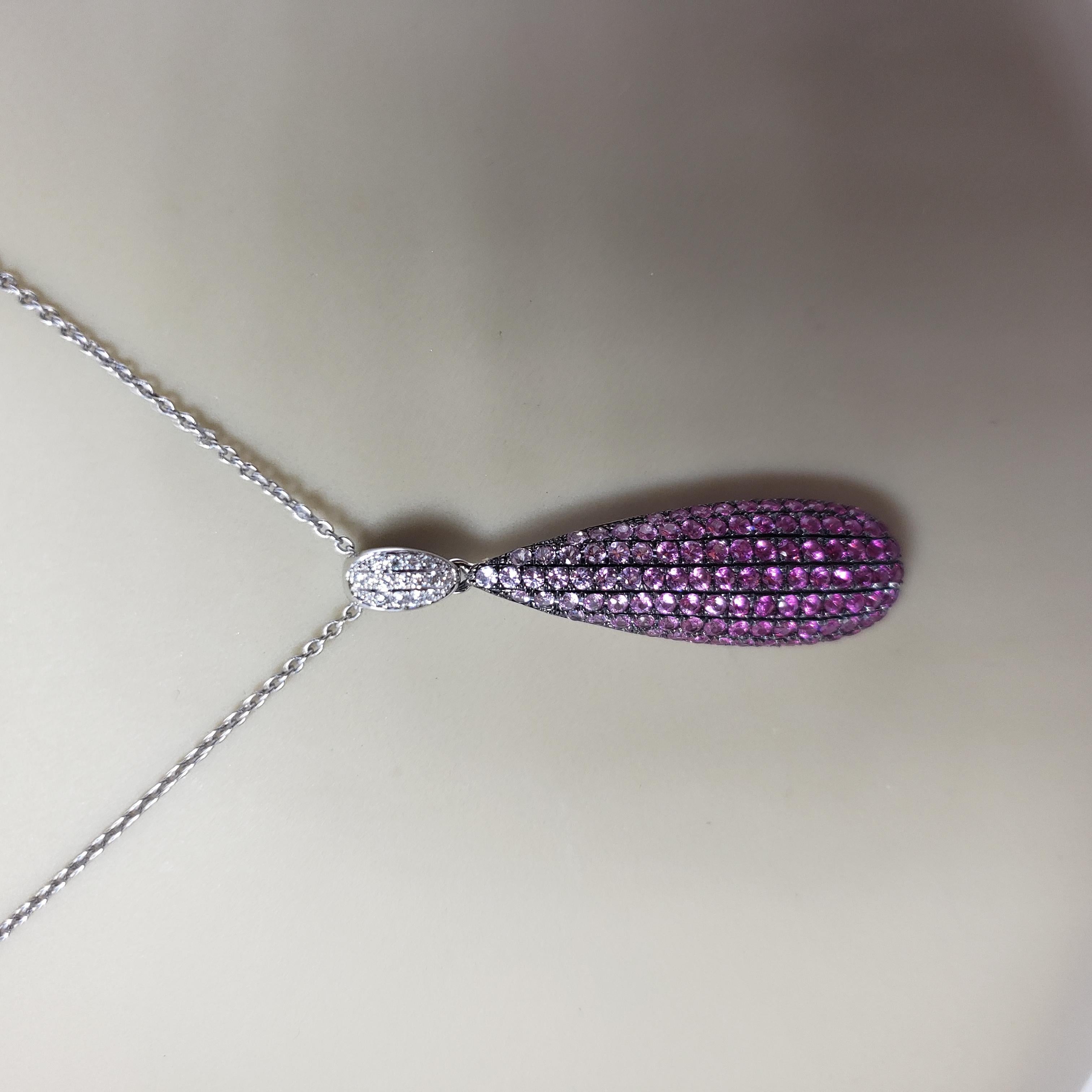 14 Karat White Gold Diamond and Natural Pink Sapphire Ombre Pendant For Sale 2