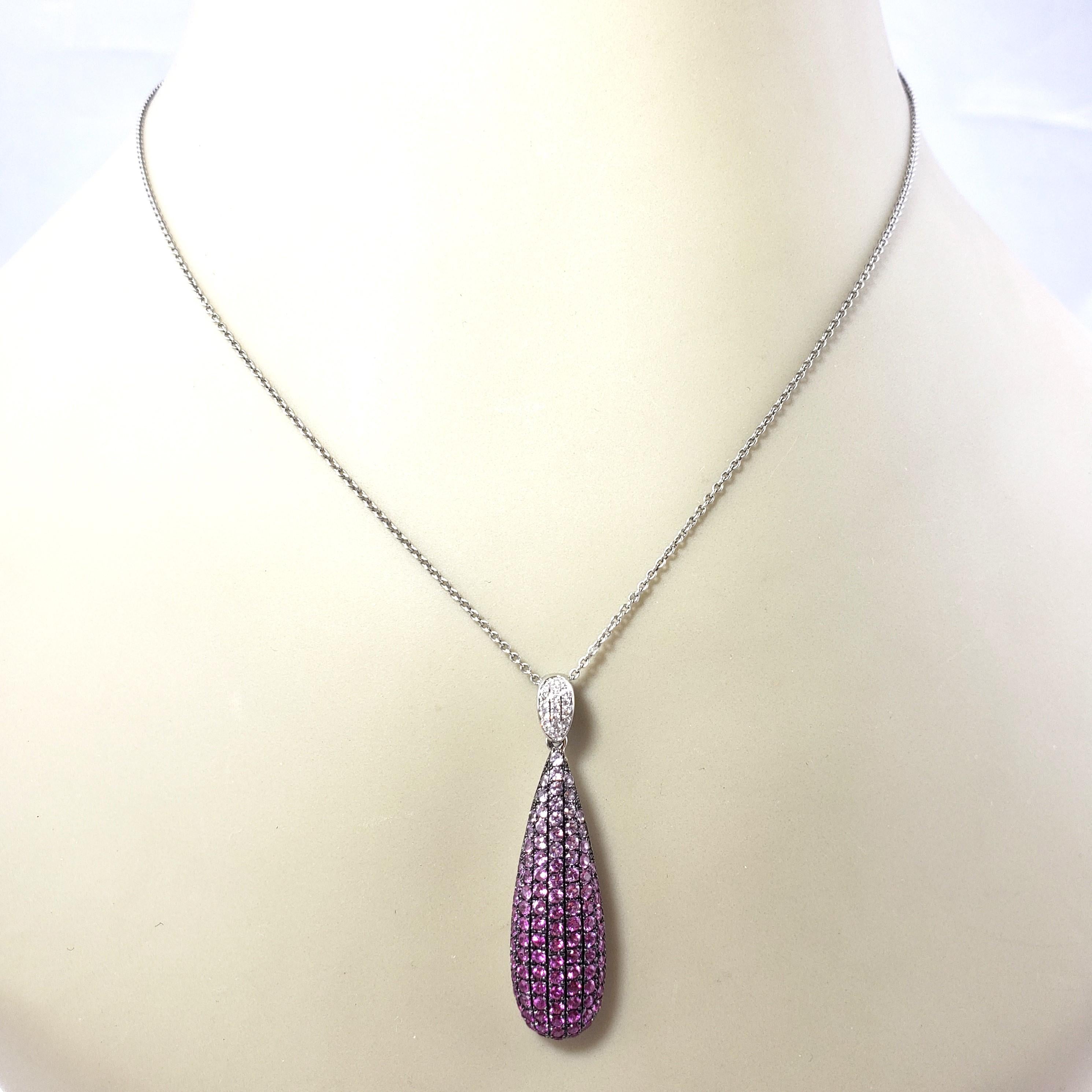 14 Karat White Gold Diamond and Natural Pink Sapphire Ombre Pendant For Sale 3