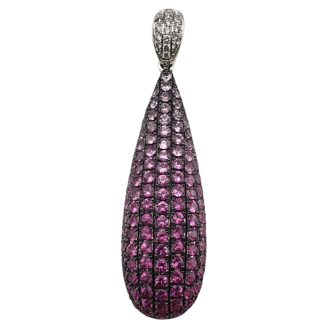 14 Karat White Gold Diamond and Natural Pink Sapphire Ombre Pendant