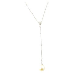 14 Karat White Gold Diamond and Pearl Drop Necklace