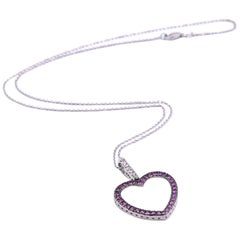 14 Karat White Gold Diamond and Pink Tourmaline Heart Pendant