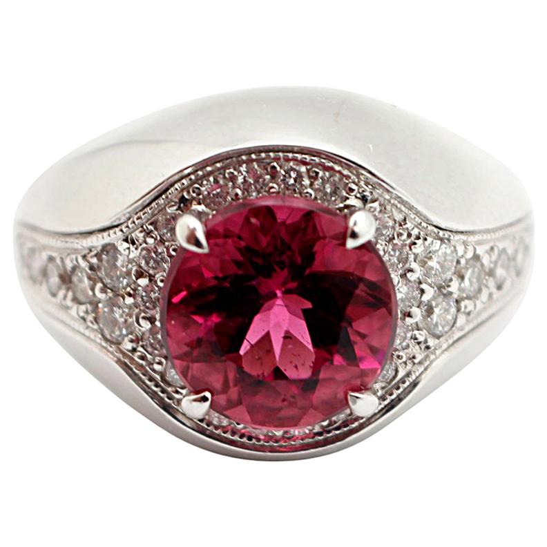Ring aus 14 Karat Weißgold, Diamant und rosa Turmalin