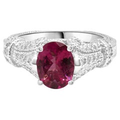 Bague en or blanc 14 carats, diamant et tourmaline rose