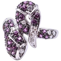 14 Karat White Gold Diamond and Pink Tourmaline Snake Ring