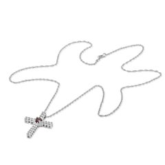 14 Karat White Gold Diamond and Ruby Cross Necklace