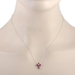 14 Karat White Gold Diamond and Ruby Cross Pendant Necklace