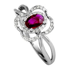 14 Karat White Gold Diamond and Ruby Rectangle Cushion Ring