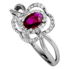 14 Karat White Gold Diamond and Ruby Rectangle Cushion Ring