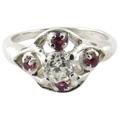 14 Karat White Gold Diamond and Ruby Ring