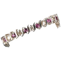 14 Karat White Gold Diamond and Ruby "S" Link Bracelet