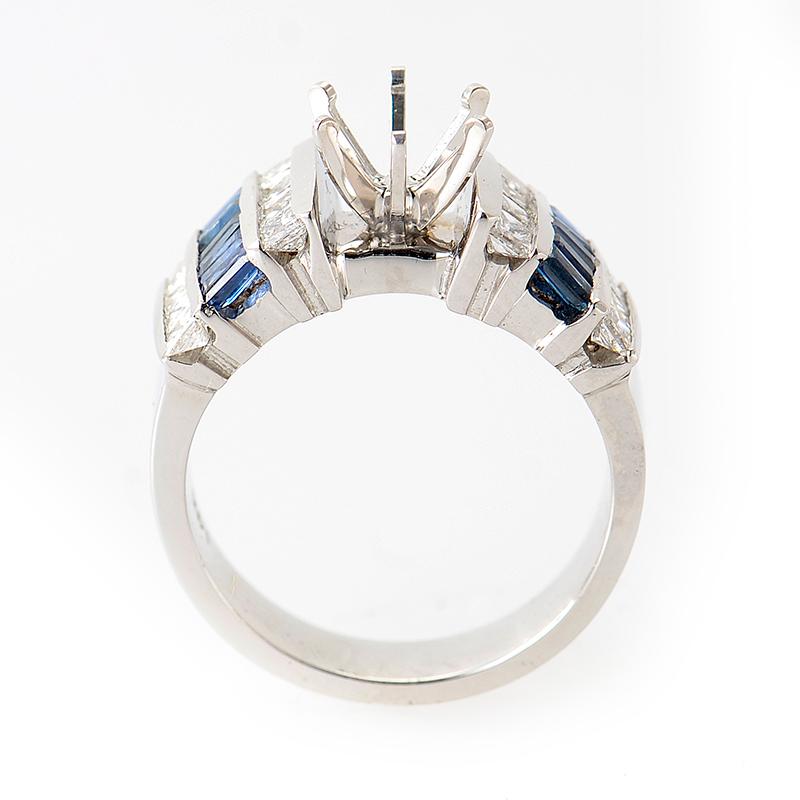 Women's 14 Karat White Gold Diamond and Sapphire Baguettes Ring