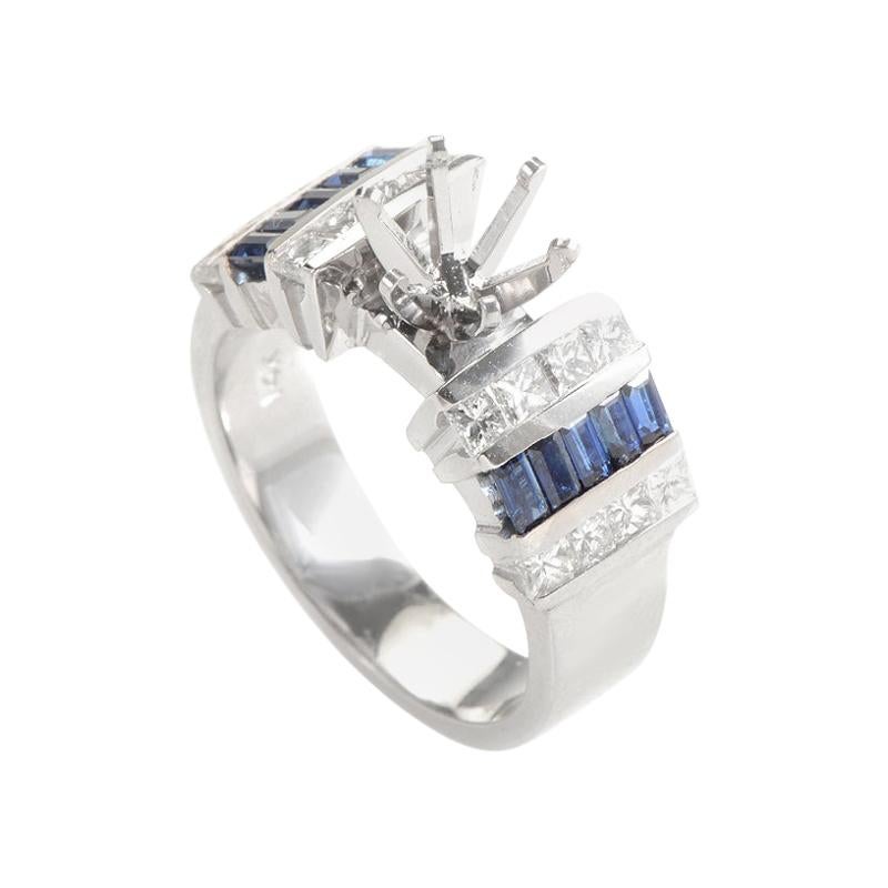 14 Karat White Gold Diamond and Sapphire Baguettes Ring