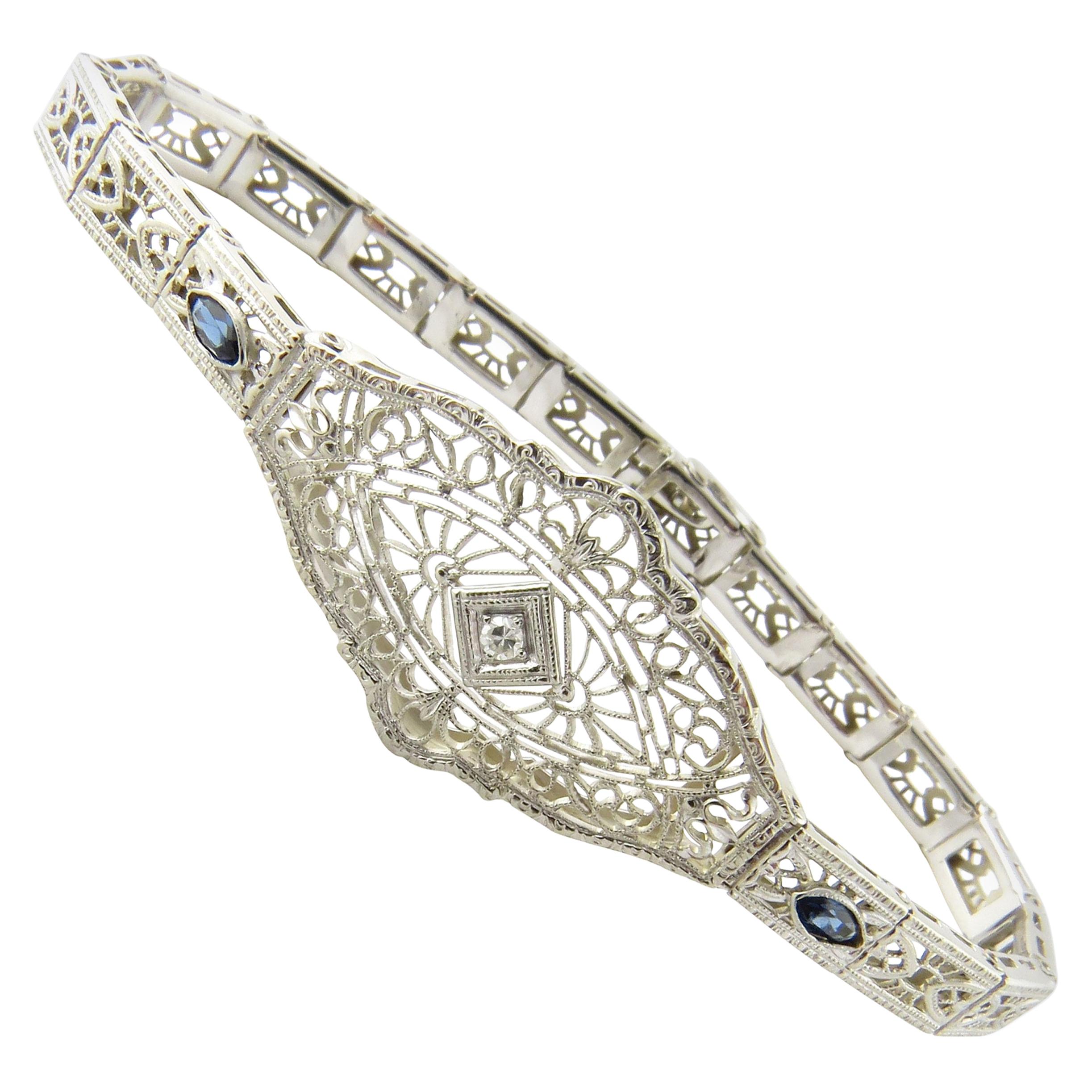 14 Karat White Gold Diamond and Sapphire Bracelet
