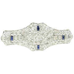 14 Karat White Gold Diamond and Lab Created Sapphire Brooch or Pin