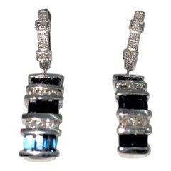 14 Karat White Gold Diamond and Sapphire Dangle Earrings