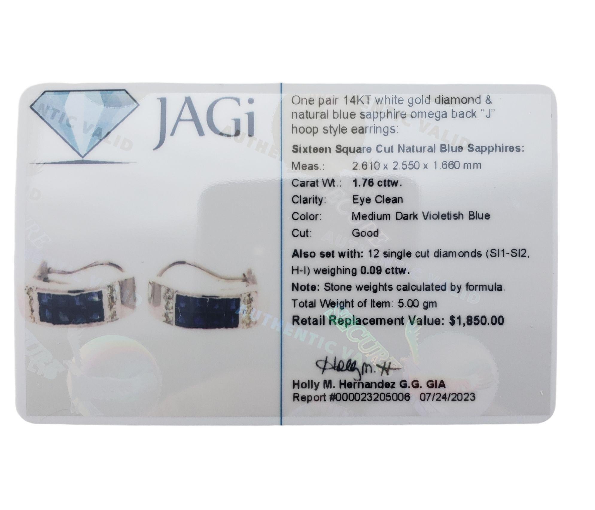 14 Karat White Gold Diamond and Sapphire Earrings #15084 For Sale 4