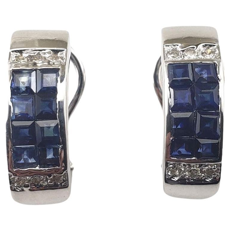 14 Karat White Gold Diamond and Sapphire Earrings #15084 For Sale