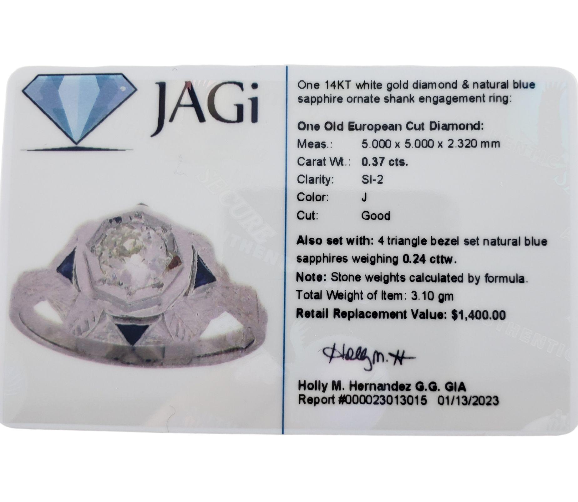 14 Karat White Gold Diamond and Sapphire Engagement Ring For Sale 1
