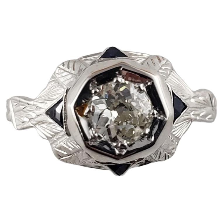 14 Karat White Gold Diamond and Sapphire Engagement Ring