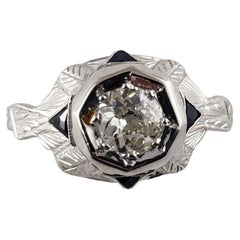 Vintage 14 Karat White Gold Diamond and Sapphire Engagement Ring
