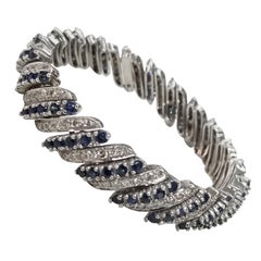 Circa 1960s 14 Karat White Gold Diamond and Sapphire Flexible Bracelet