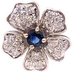 14 Karat White Gold Diamond and Sapphire Flower Stud / Button Earrings
