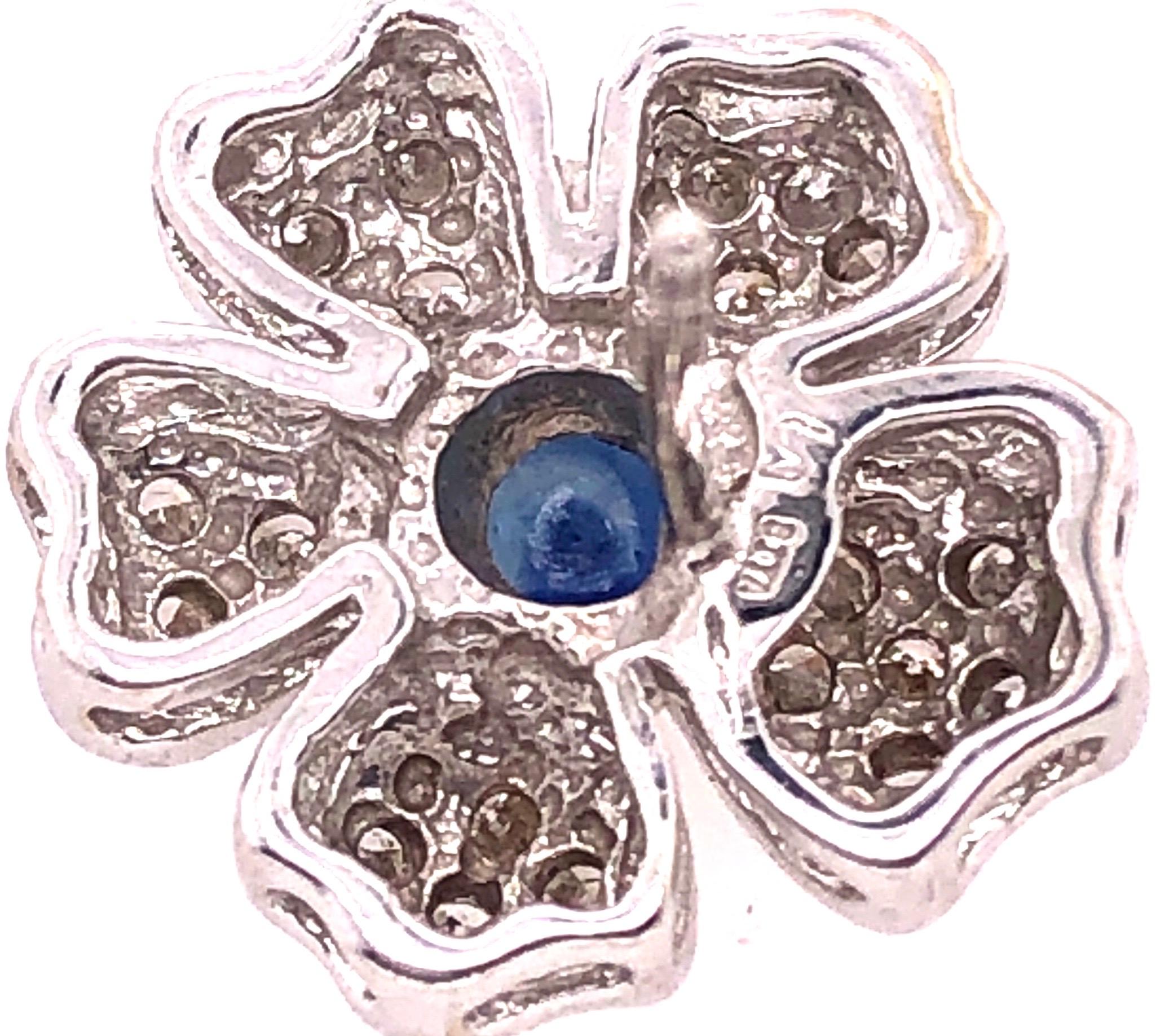 Round Cut 14 Karat White Gold Diamond and Sapphire Flower Stud / Button Earrings For Sale