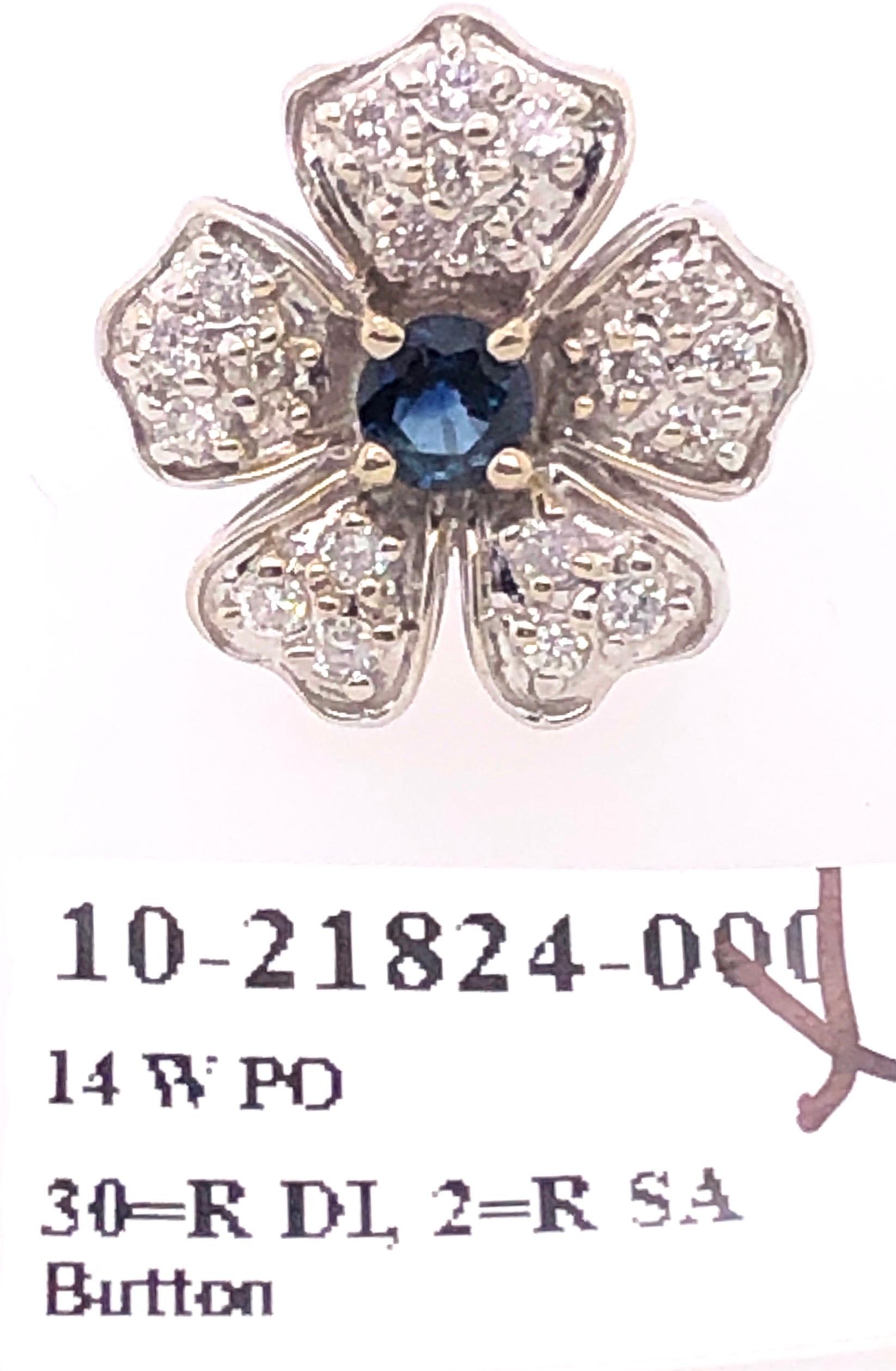 Women's or Men's 14 Karat White Gold Diamond and Sapphire Flower Stud / Button Earrings For Sale