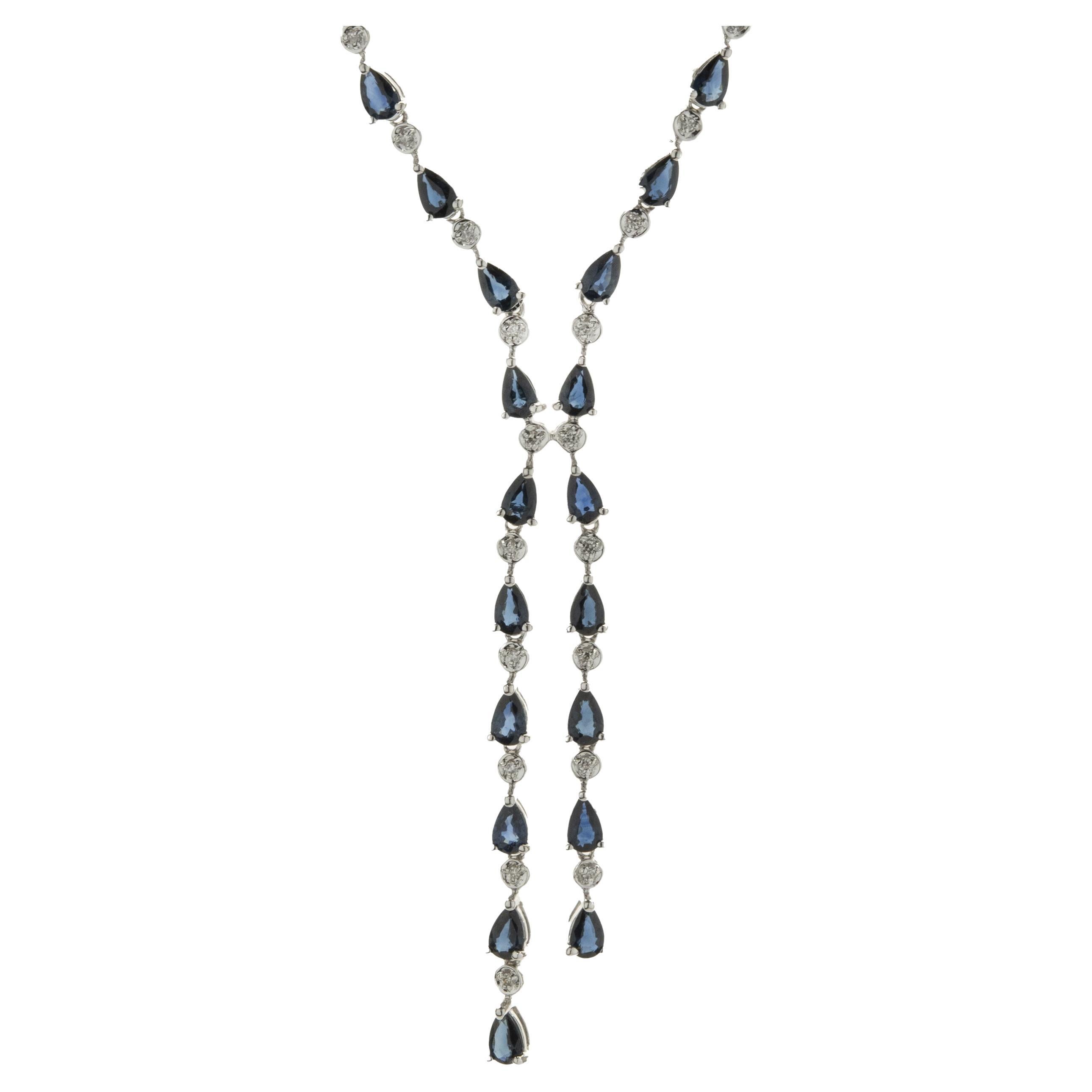14 Karat White Gold Diamond and Sapphire Lariat Necklace