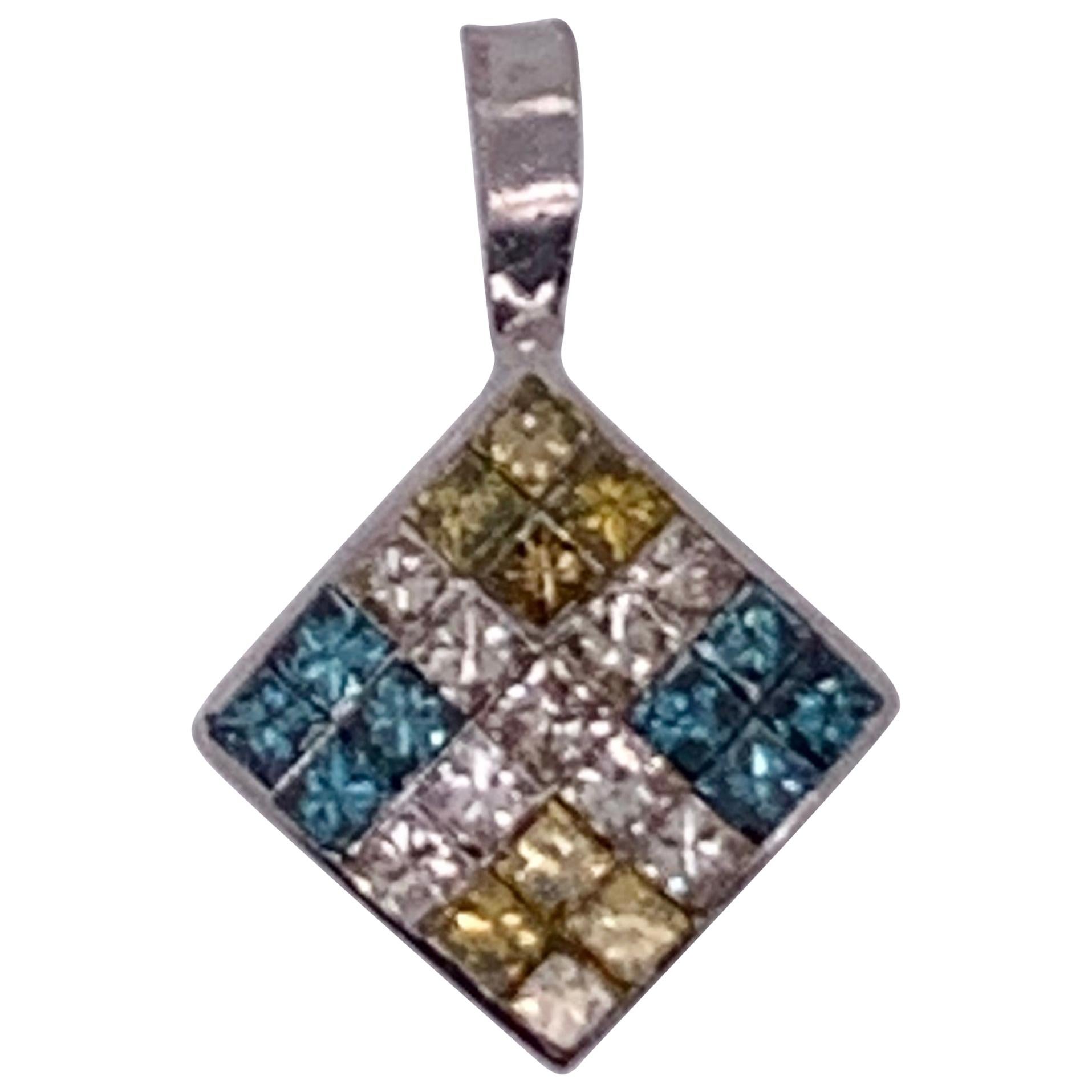 14 Karat White Gold Diamond and Sapphire Pendant
