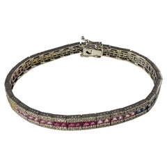 Bracciale stile arcobaleno con diamanti e zaffiri in oro bianco 14 carati #15240