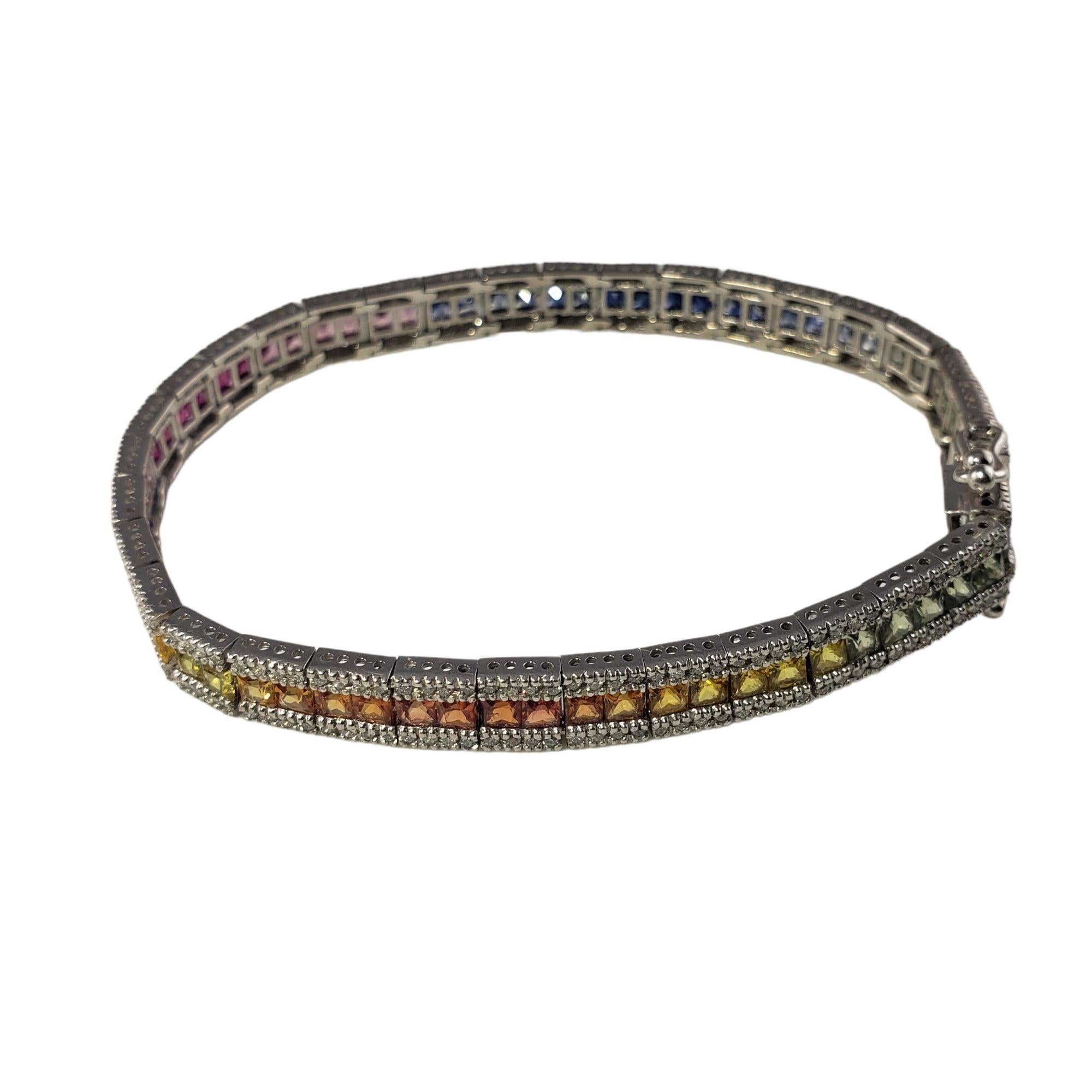 Round Cut 14 Karat White Gold Diamond and Sapphire Rainbow Style Bracelet #15240 For Sale