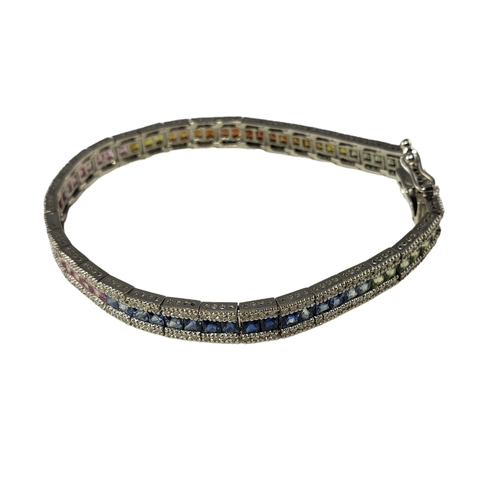 14 Karat White Gold Diamond and Sapphire Rainbow Style Bracelet #15240 In Good Condition For Sale In Washington Depot, CT