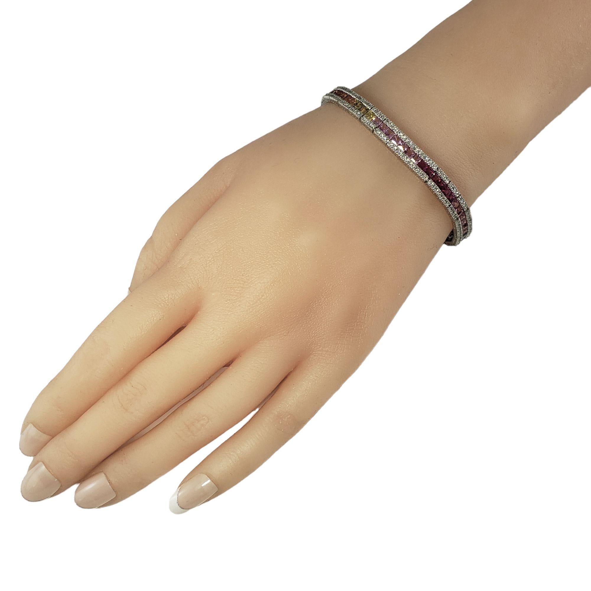14 Karat White Gold Diamond and Sapphire Rainbow Style Bracelet #15240 For Sale 3