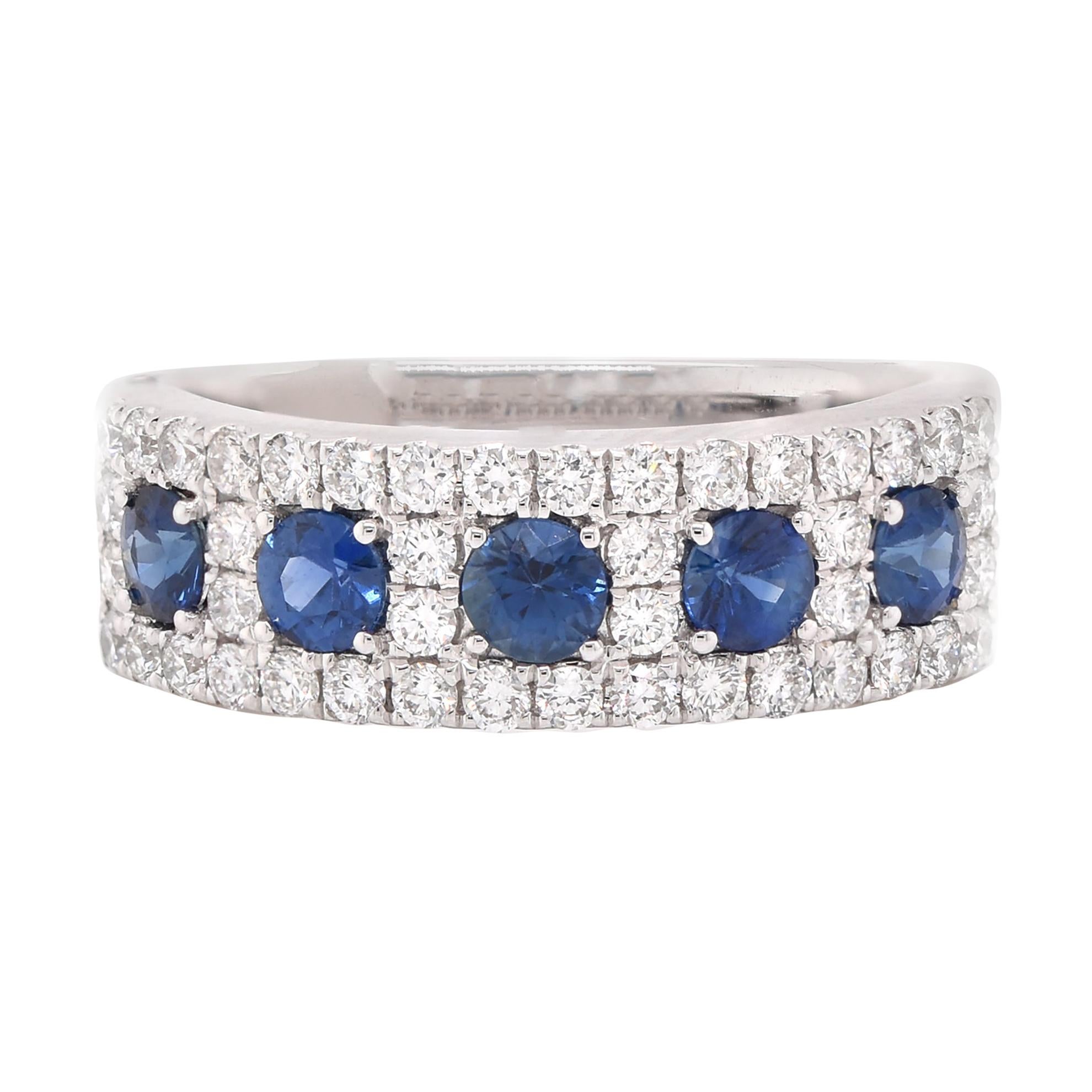 14 Karat White Gold Diamond and Sapphire Ring