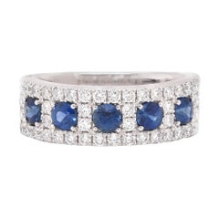 14 Karat White Gold Diamond and Sapphire Ring