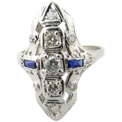 Vintage 14 Karat White Gold Diamond and Sapphire Ring