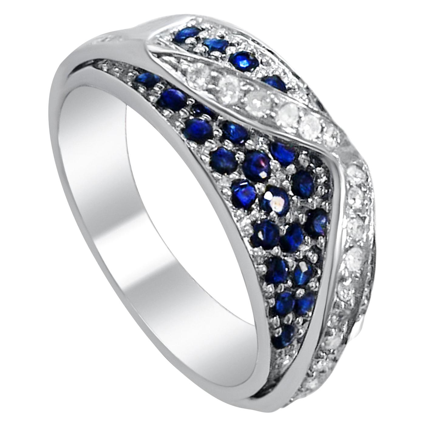14 Karat White Gold Diamond and Sapphire Ring For Sale