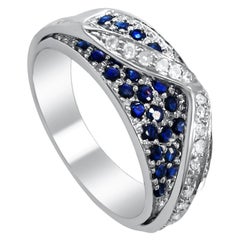 14 Karat White Gold Diamond and Sapphire Ring